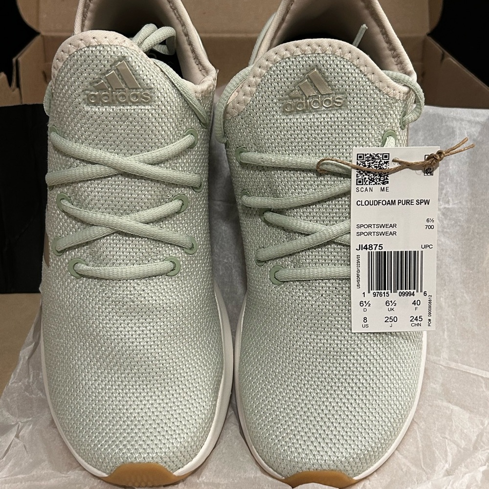 Adidas Cloudfoam Pure Shoes in a Linen Green color.